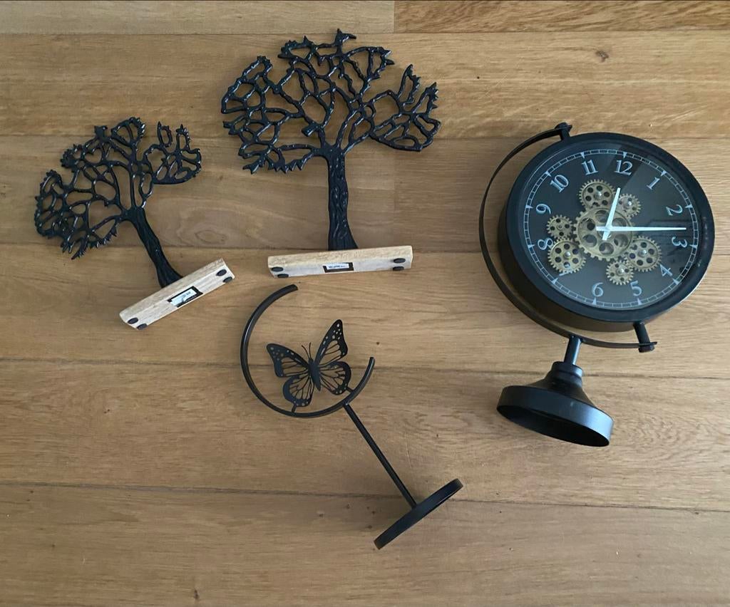 Decoratieve Klok en Metalen Bomen/Vlinder Set, Ophalen