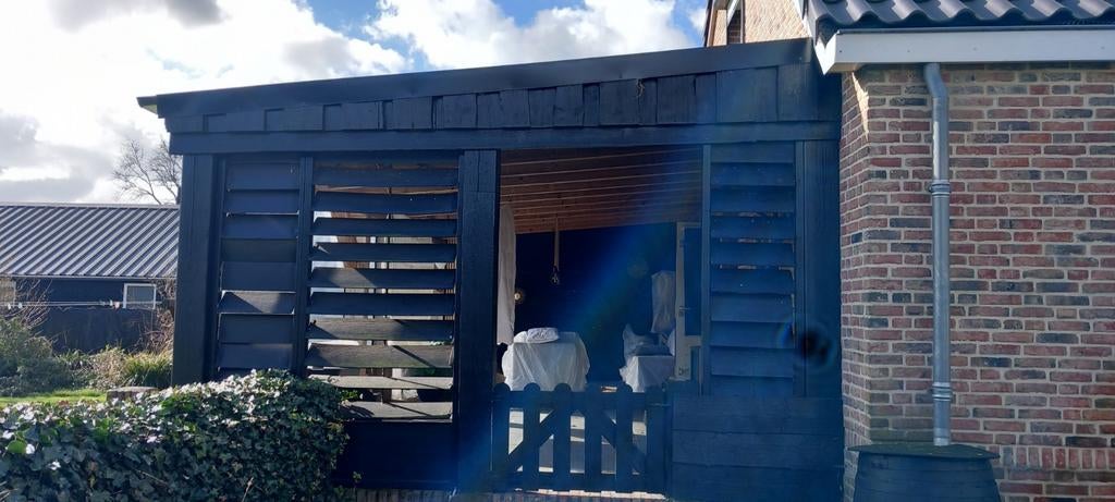 Zwarte houten lamellen voor tuinhuis of overkapping, Ophalen, Gebruikt