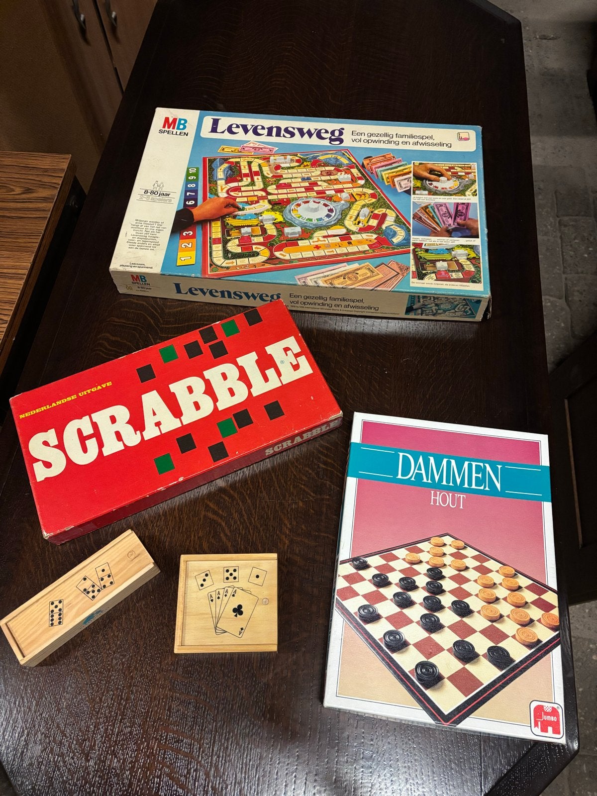 Diverse spellen: Levensweg, Scrabble, Dammen, Domino, Kaarte, Gebruikt, Een of twee spelers, Ophalen of Verzenden, Nvt