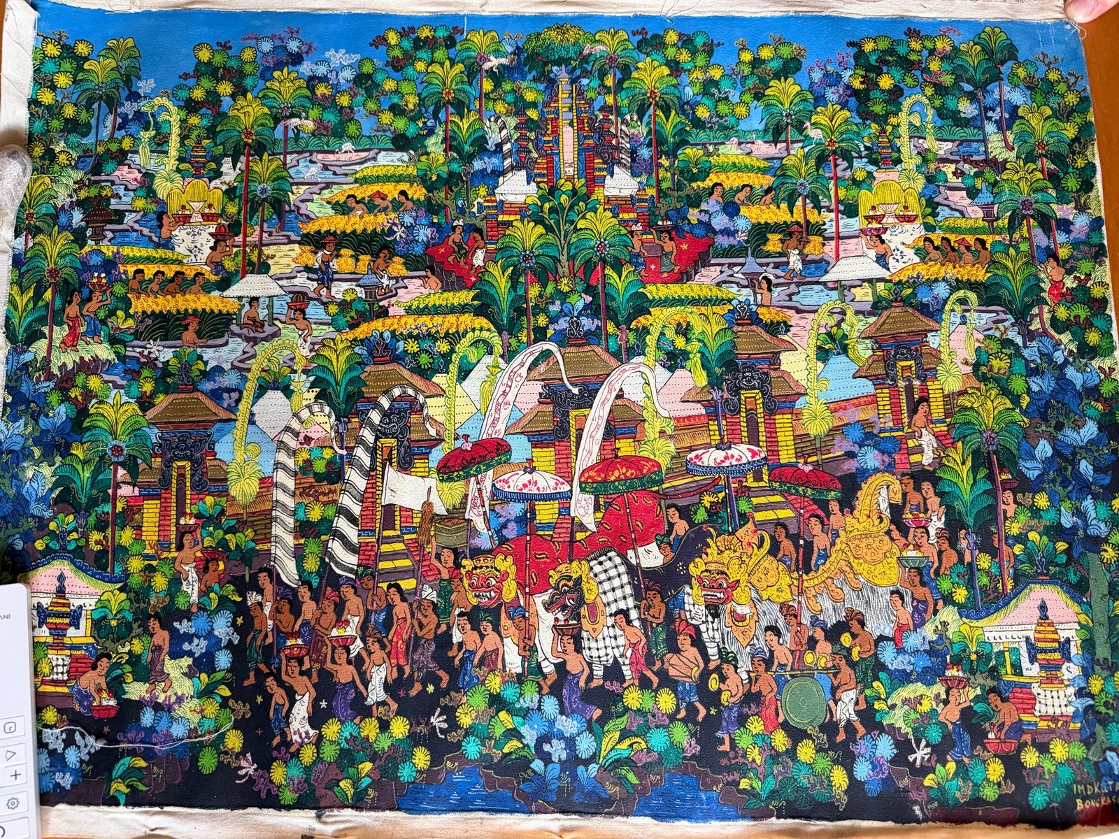 Balinees Schilderij Penestanan-school - Dagelijks Leven & Ce, Antiek en Kunst, Schilderij, Ophalen of Verzenden, Indonesië, Meerkleurig