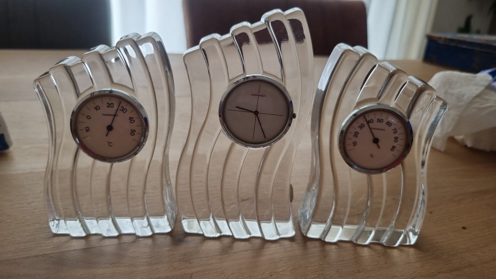Leerdam set: klok, thermometer en hygrometer, Ophalen of Verzenden