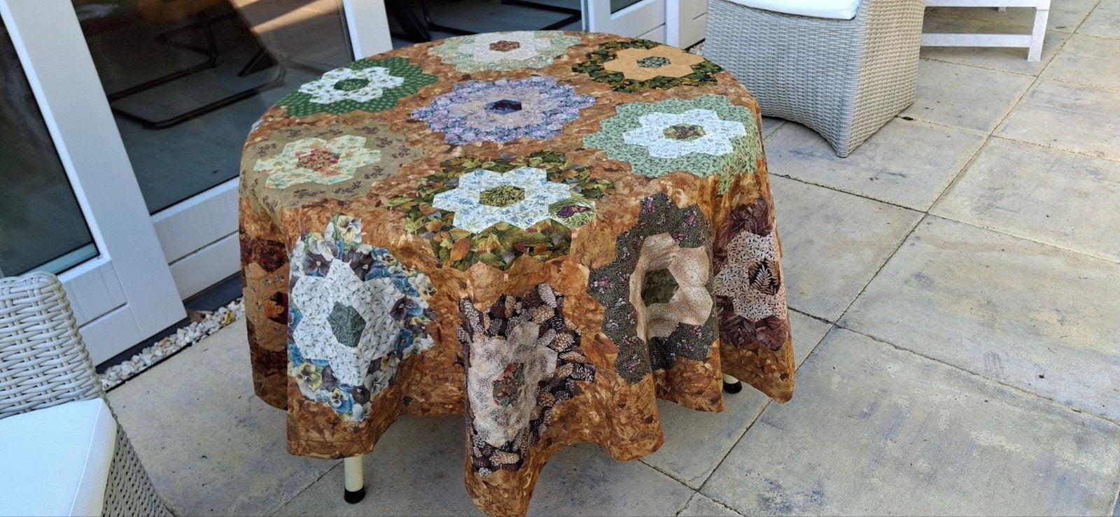 6 hoekig patchwork kleed, 100 tot 150 cm, Rond, Zo goed als nieuw, Bruin