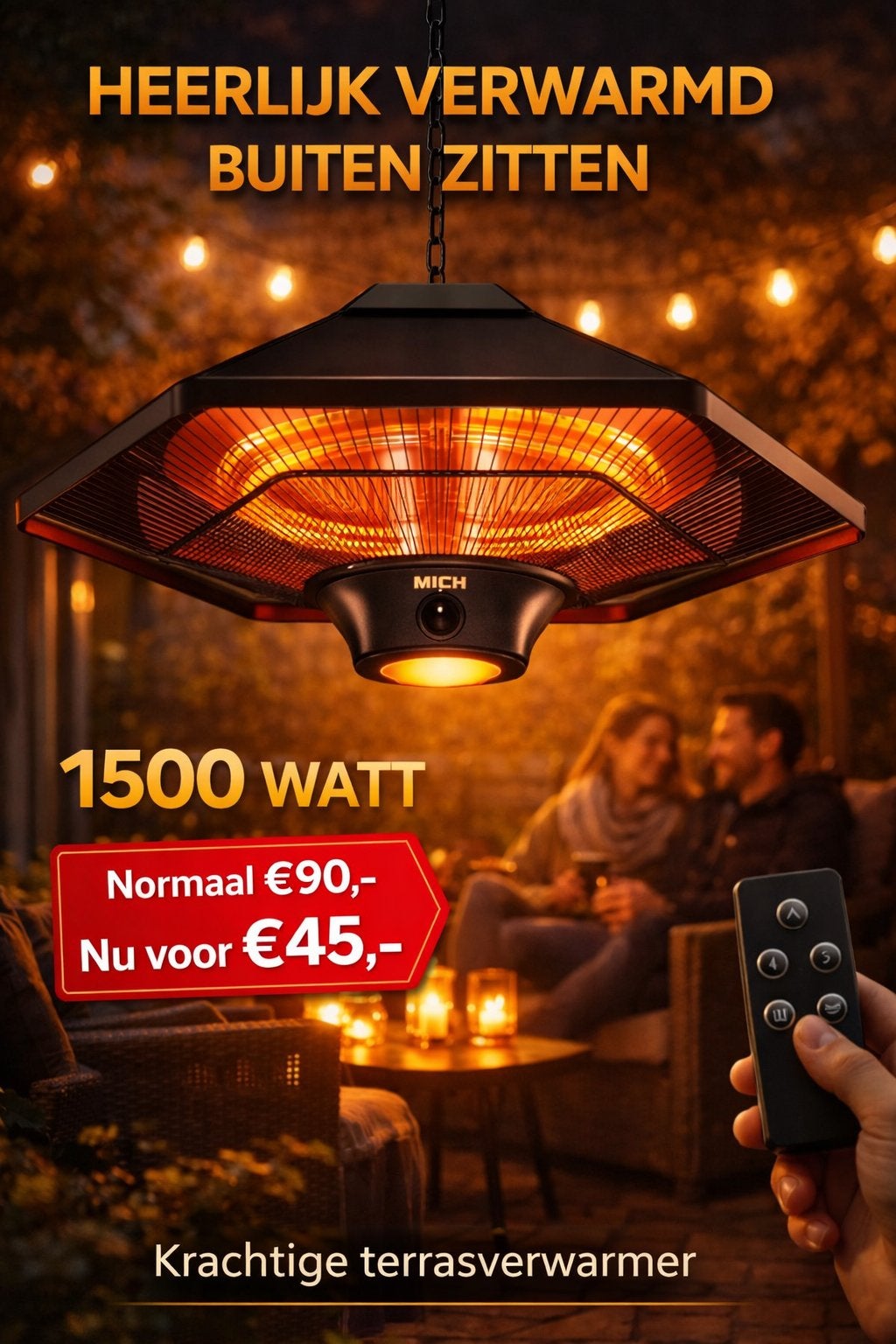 KrachtigeElektrische Terrasverwarmer met Afstandsbediening, Ophalen of Verzenden, Nieuw, Elektrisch, Parasol