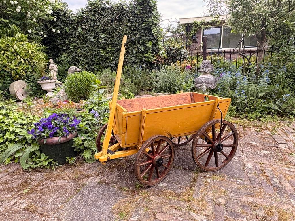 Antieke houten bolderkar - Geel - Decoratief, Ophalen, Gebruikt, Rij- of Hobbelspeelgoed