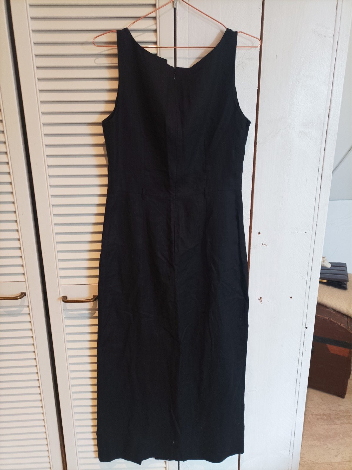 Laura Ashley Zwarte linnen Jurk Maat 38/40 (M), Zwart, Zo goed als nieuw, Laura Ashley, Onder de knie