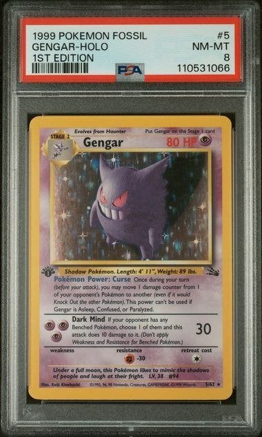 5/62 fossil gengar 1st psa 8, Ophalen of Verzenden, Zo goed als nieuw