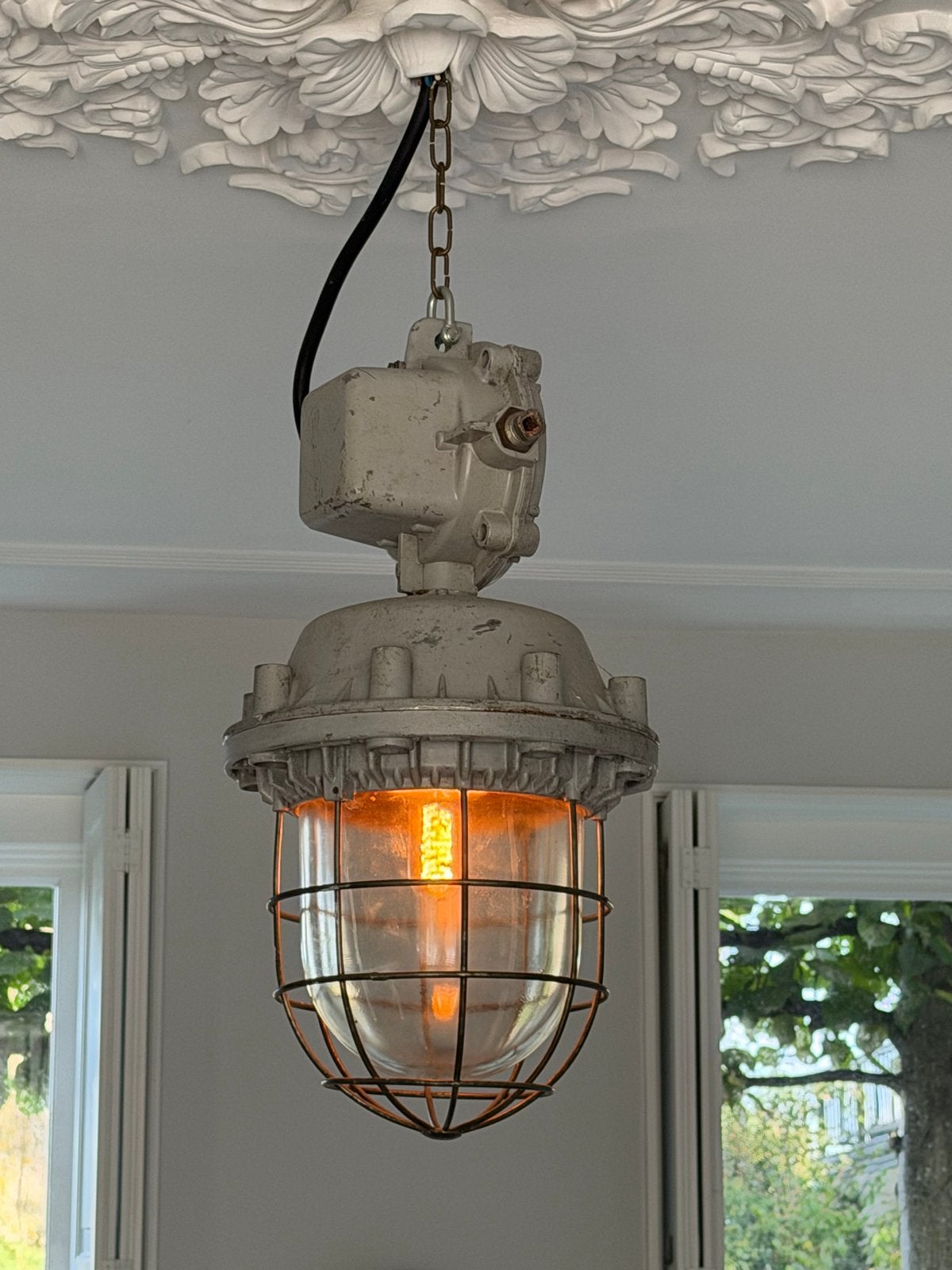 Echte originele en zware Industriële Hanglamp, Ophalen, Gebruikt, E27 (groot), Glas