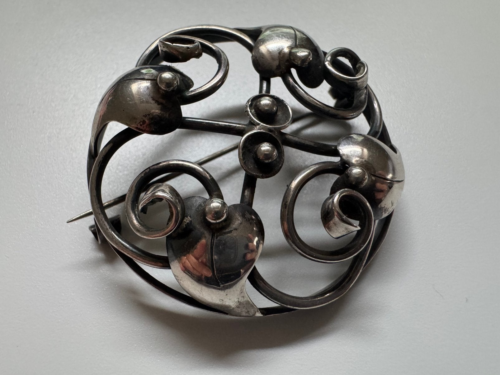 Vintage zilveren broche – Carl Brumberg Hansen, 4 tot 7 cm, Ophalen of Verzenden, Zo goed als nieuw, Zilver