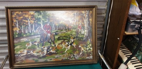 schilderij geborduurd ,jacht, Ophalen of Verzenden, 'T Olde Gre-j, Info@toldegrej.nl, Endepoelstraat 20f Didam
