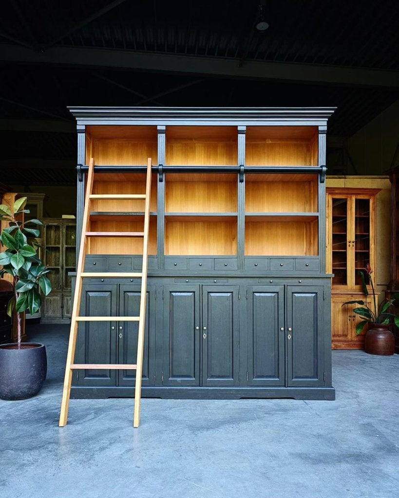XXL Boekenkast | Teak Bibliotheekkast met ladder #226, Niet ingevuld, Gebruikt, Met klep(pen), 200 cm of meer