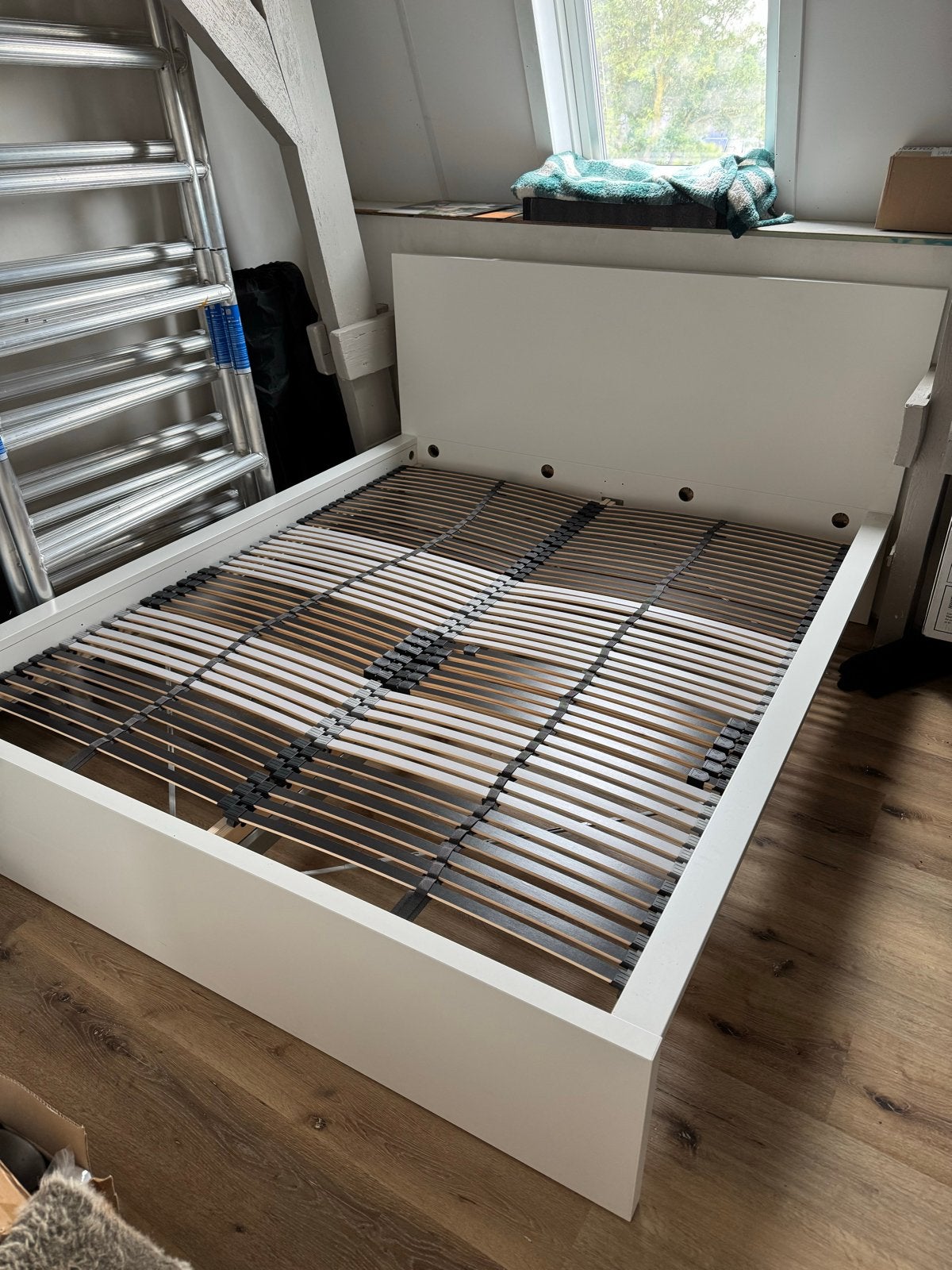 Tweepersoonsbed met lattenbodem, afm.:160x180, Huis en Inrichting, Slaapkamer | Bedden, Ophalen, Gebruikt, Wit, Tweepersoons
