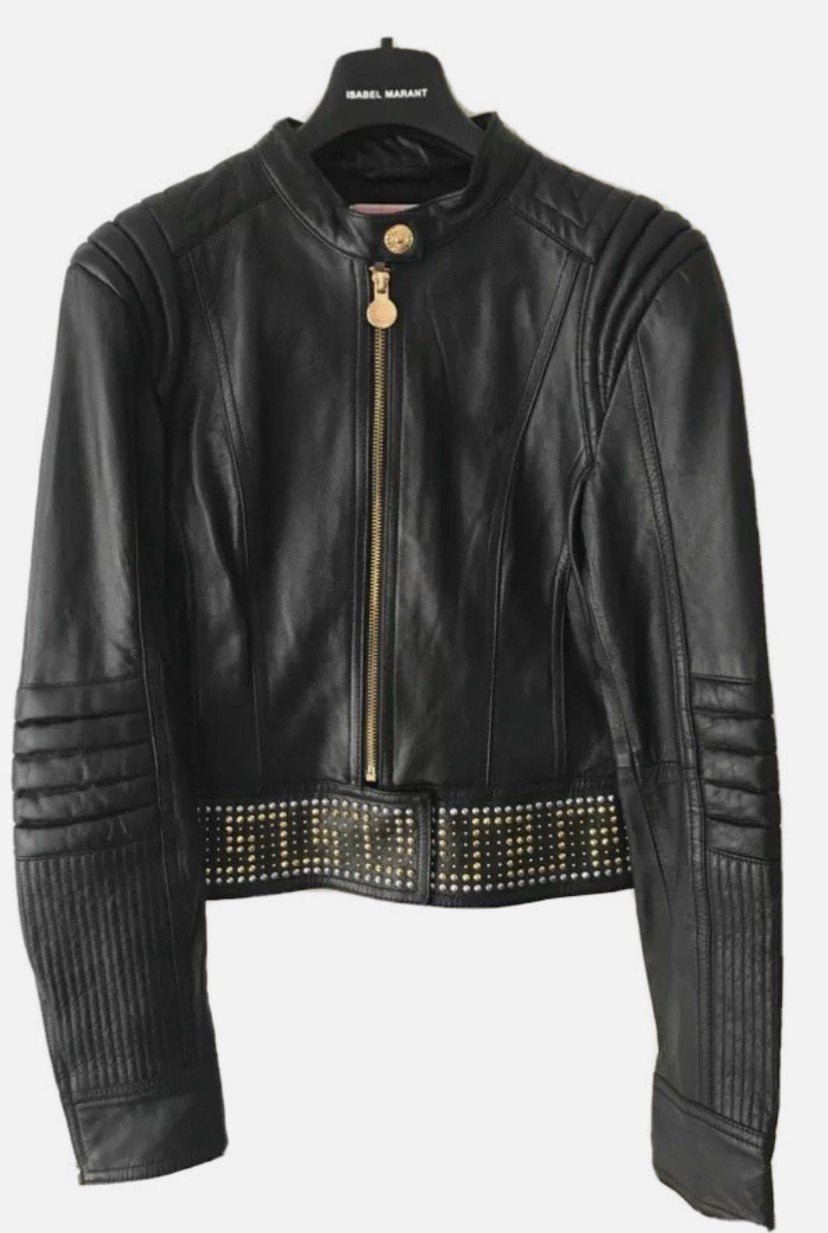 Versace for H&M Leren Jasje met Studs - Maat 38, Ophalen of Verzenden, Zo goed als nieuw, Maat 38/40 (M), Zwart