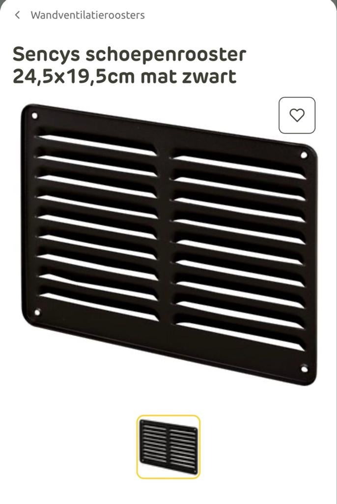 Sencys schoepenrooster 24,5x19,5cm mat zwart, Doe-het-zelf en Verbouw, Ventilatie en Afzuiging, Ophalen of Verzenden, Zo goed als nieuw
