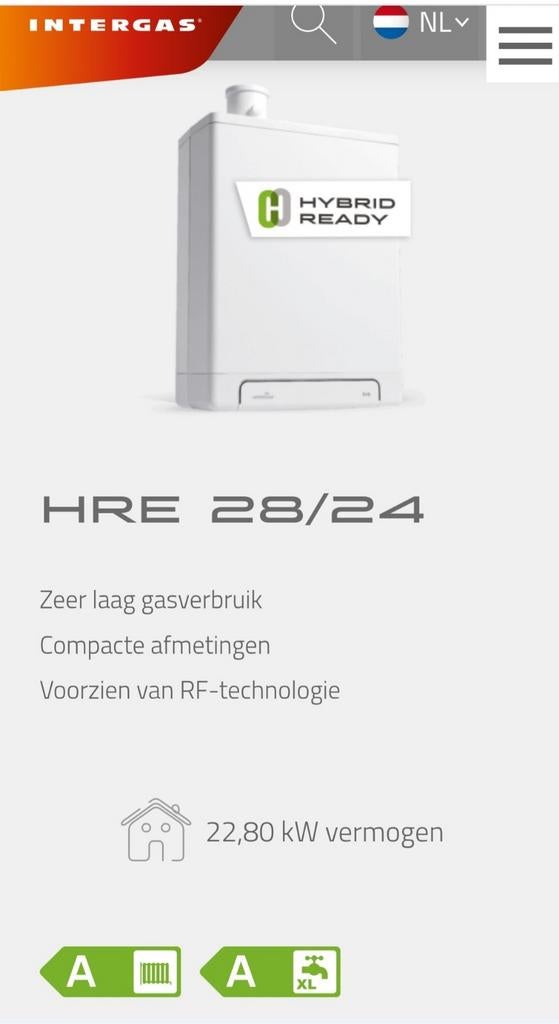 Intergas HRE 28/24 A Kombi Kompakt CV-ketel, 30 tot 80 cm, Hoog rendement (Hr), Cv-ketel of Combi-ketel, Nieuw
