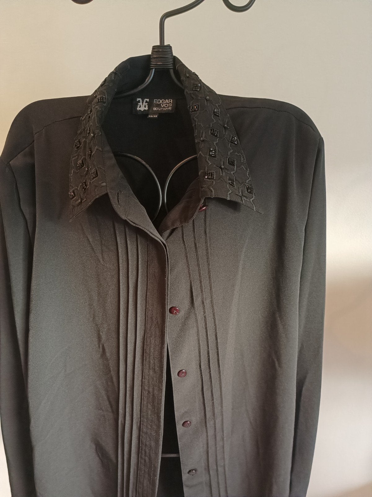 Edgar Vos Zwarte Blouse met Kraagdetails, Maat 38/40 (M), Zwart, Gedragen, Edgar Vos