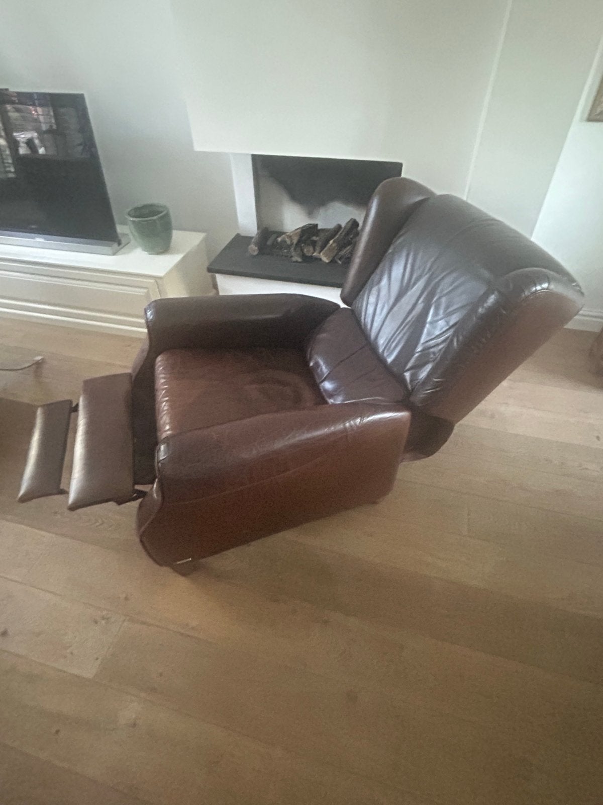 Natuzzi Relaxfauteuil - Bruin Leer, Huis en Inrichting, Fauteuils, Ophalen, Gebruikt, Leer, 75 tot 100 cm