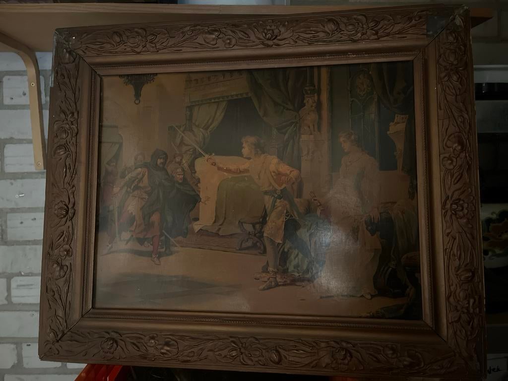 Antieke ingelijste prent: Historische scène, Antiek en Kunst, Kunst | Schilderijen | Klassiek, Ophalen