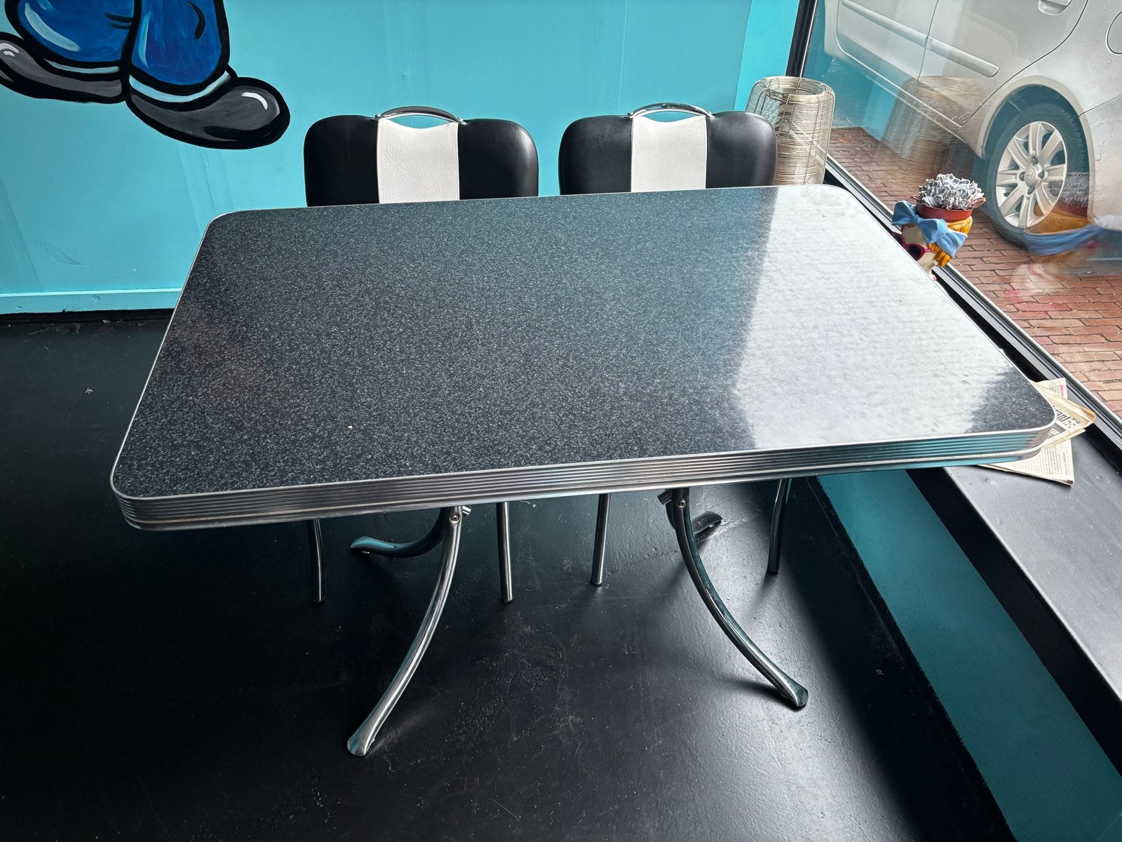 Set van 4 retro dinerstoelen - Zwart/Wit, Ophalen, Gebruikt, Zwart, Vier