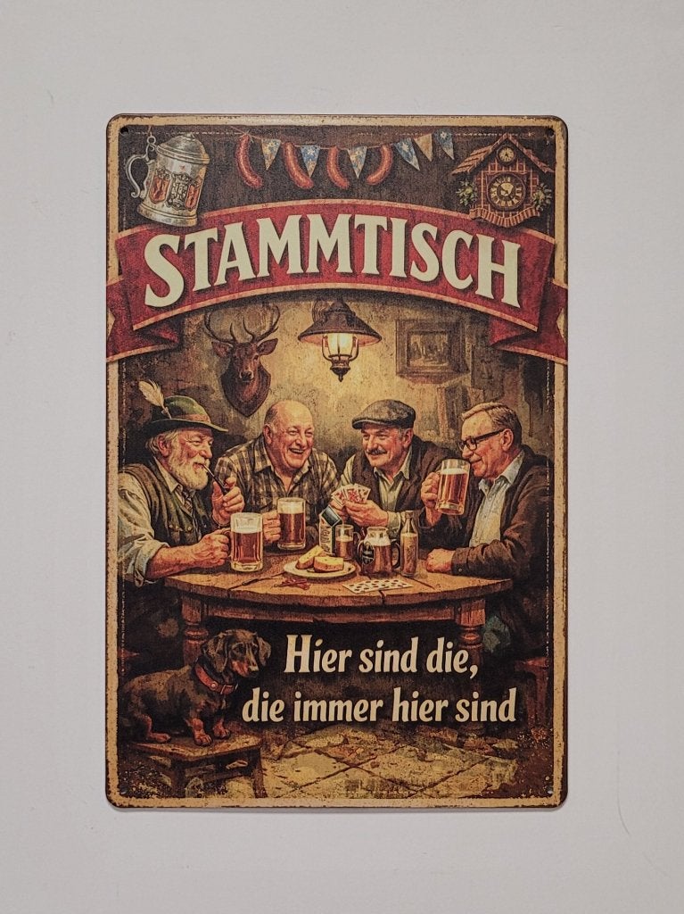 Stammtisch hier sind die reclamebord van metaal wandbord, Info@deconoord.nl, Deco Noord, Nieuw, Ophalen of Verzenden