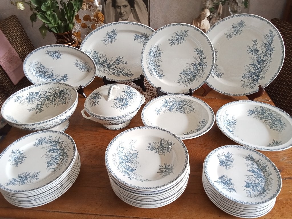 Te koop prachtige set Societe ceramique Chardon petrol kleur, Antiek en Kunst, Ophalen