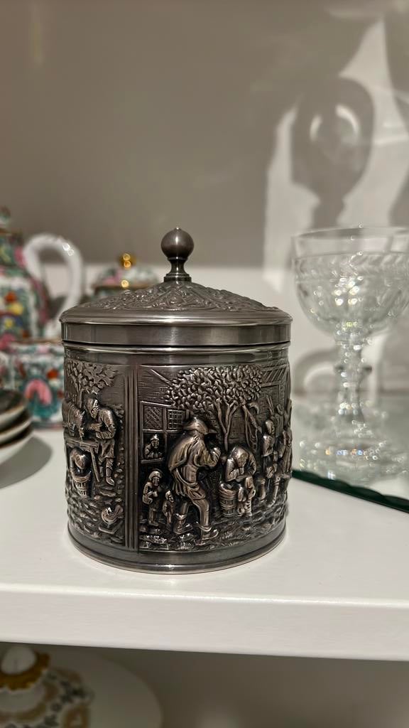 Verzilverde theebus Douwe Egberts 1960, Antiek en Kunst, Antiek | Goud en Zilver, Ophalen of Verzenden