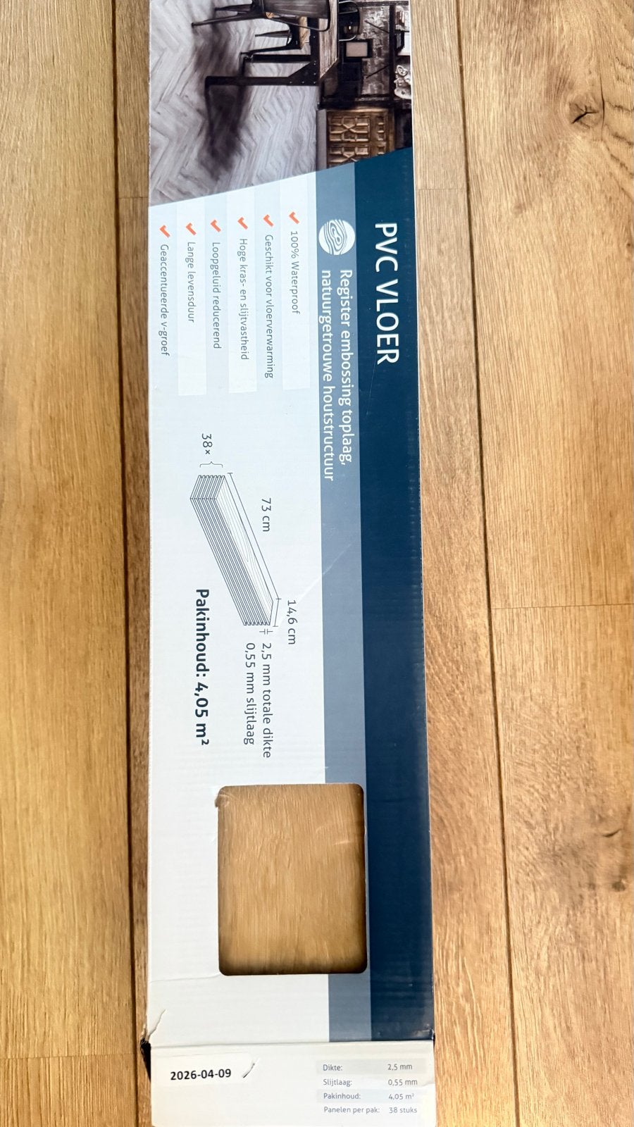 PVC visgraat vloer, 2 ongeopende dozen (8,10 m²), Doe-het-zelf en Verbouw, Ophalen, Kunststof, 50 tot 150 cm, Overige typen