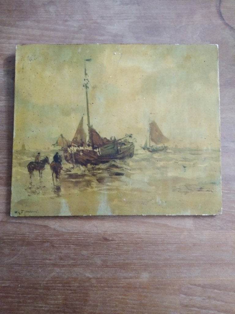 Paneel schilderij van W.G.F Jansen, Antiek en Kunst, Oud hollands, Ophalen of Verzenden, Origineel werk, Maritiem / water