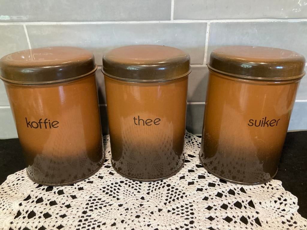 Set Brabantia blikken, koffie thee suiker (080426c), Verzamelen, Blikken, Ophalen of Verzenden, Gebruikt, Overige, Overige merken