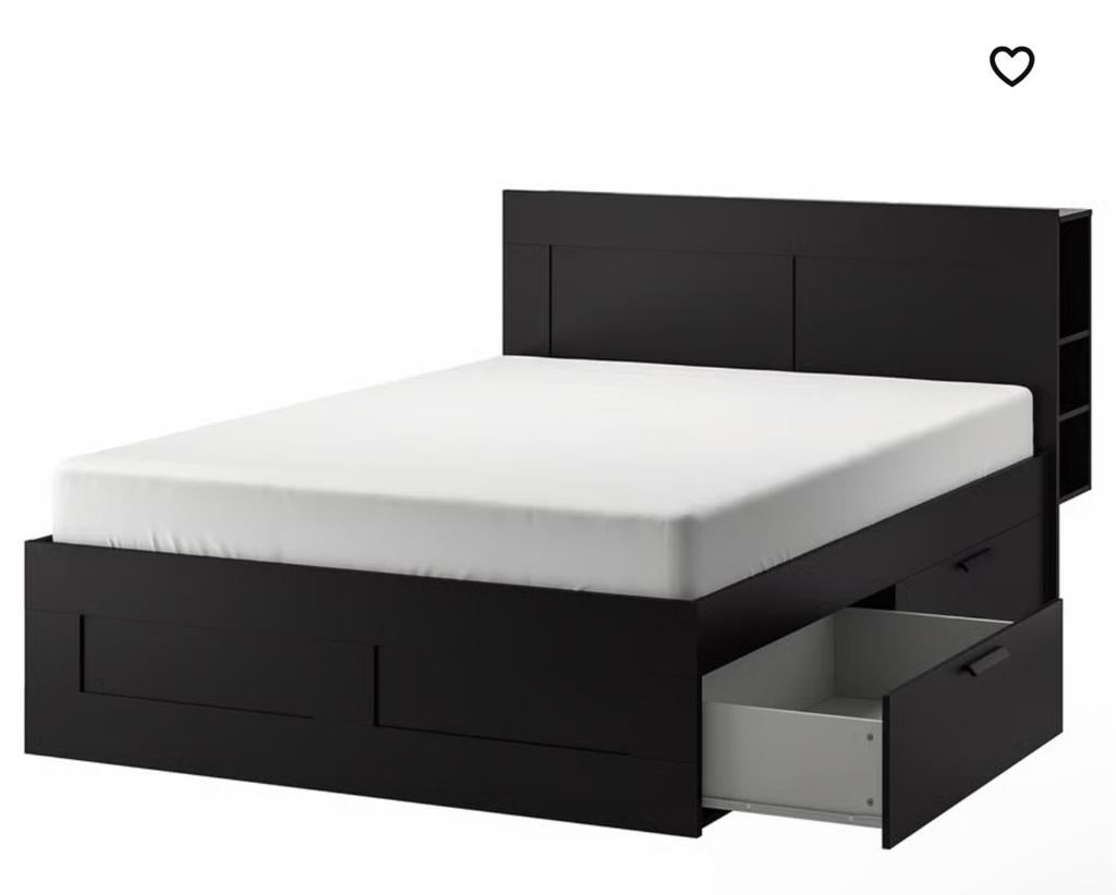 Tweepersoonsbed met 4 lades en hoofdeinde, Ophalen, Gebruikt, Zwart, Tweepersoons