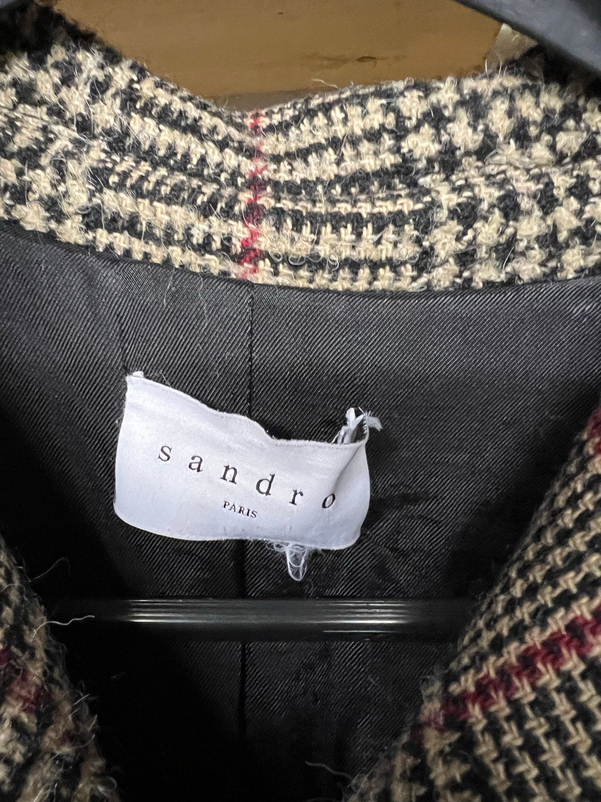 Sandro Paris geruite wollen jas - Maat M, Ophalen of Verzenden, Zo goed als nieuw, Maat 38/40 (M), Bruin