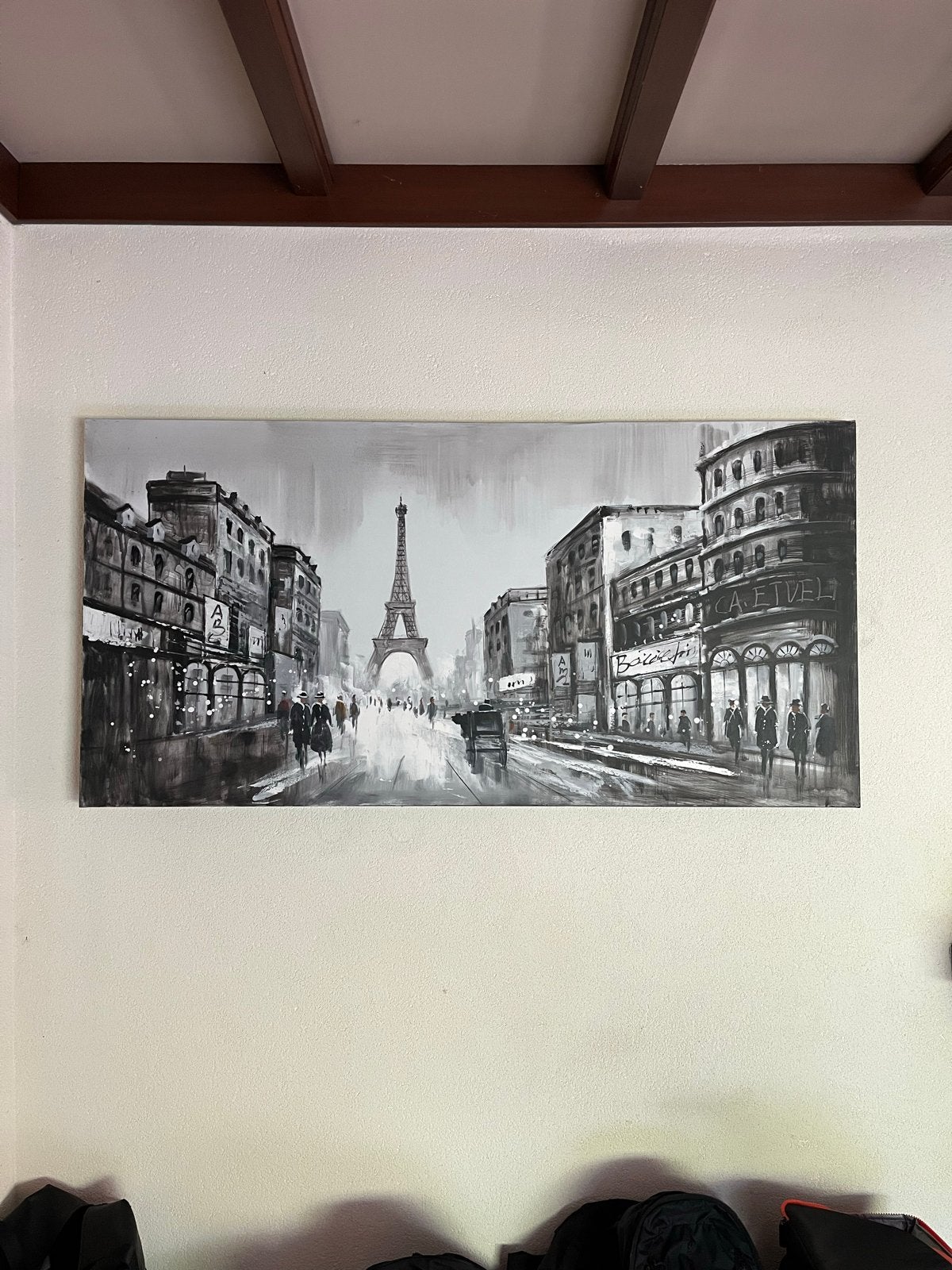 Schilderij Parijs Eiffeltoren Zwart-Wit 80x120cm, Huis en Inrichting, Ophalen, Gebruikt, Schilderij, 100 tot 125 cm