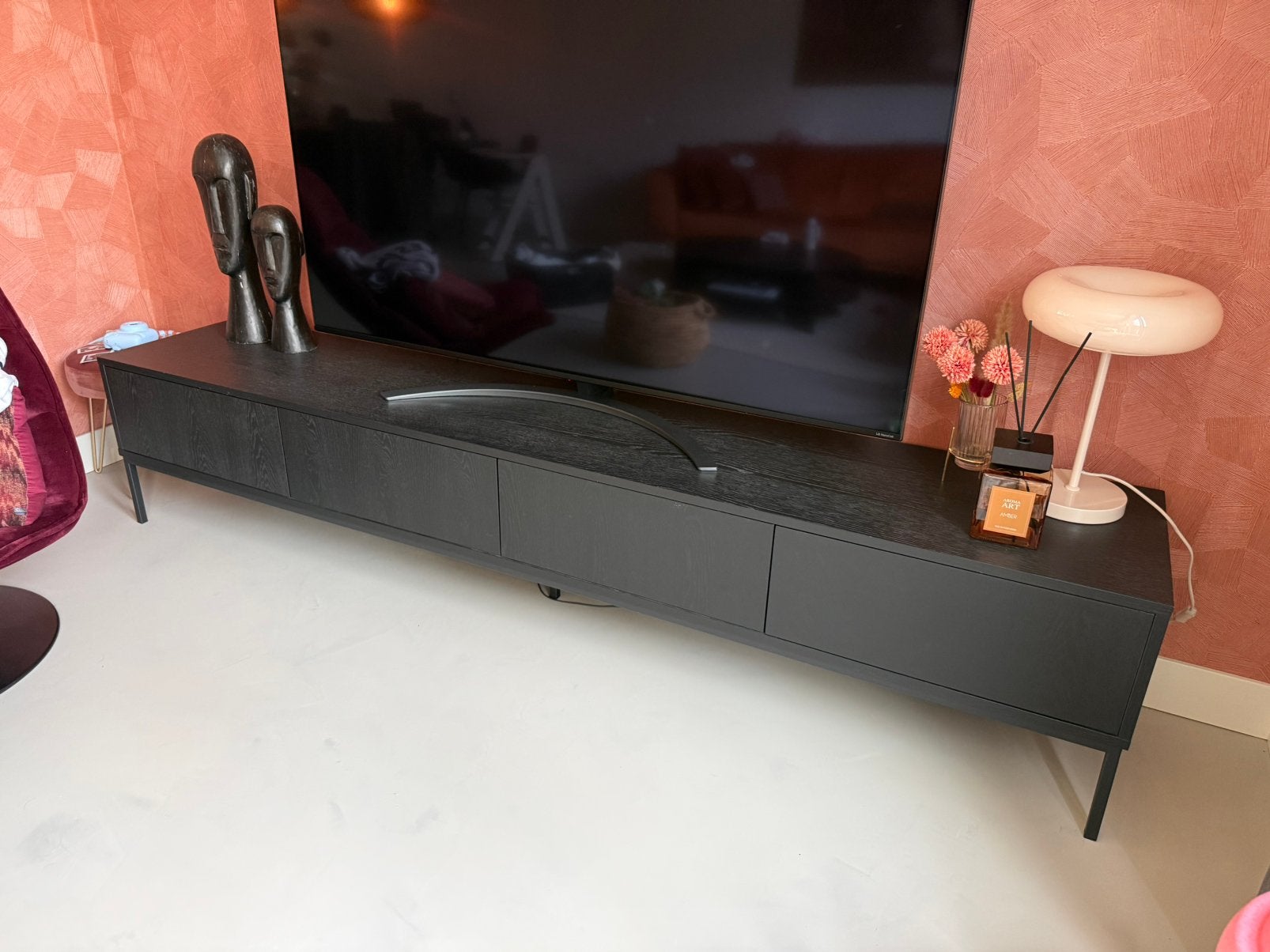 Eikenfineer tv meubel zwart Zen lifestyle, Ophalen, Zo goed als nieuw, 200 cm of meer, Minder dan 100 cm