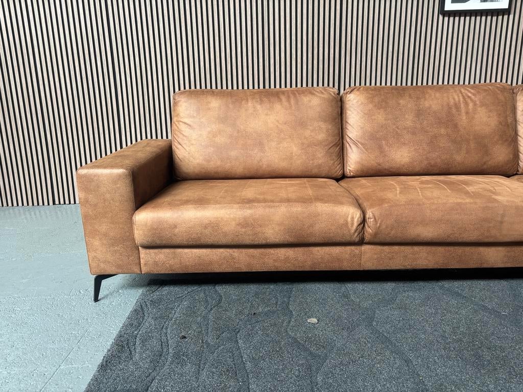 GRATIS LEVERING Loungebank Cognac 300x150 GEREINIGD, Hoekbank, 300 cm of meer, Ophalen of Verzenden, Zo goed als nieuw