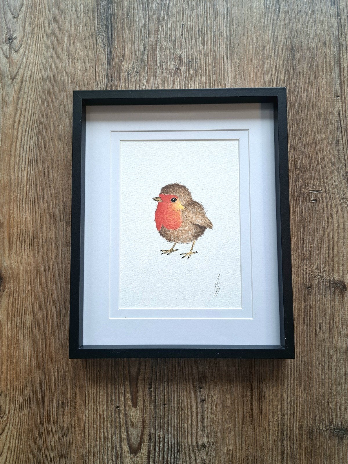 Aquarel schilderij roodborstje origineel | Inclusief lijst, Antiek en Kunst, Aquarel, Passe-partout, Papier/karton, Ophalen of Verzenden