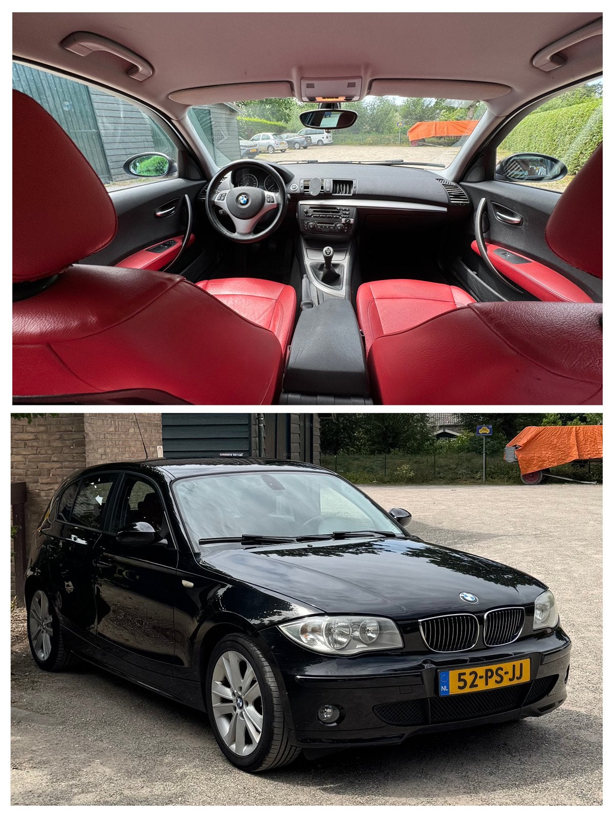 BMW 1-Serie 116i 1.6 L 2004 Zwart - Rood Leer -, Auto's, BMW, 1596 cc, Achterwielaandrijving, 4 cilinders, 635 kg