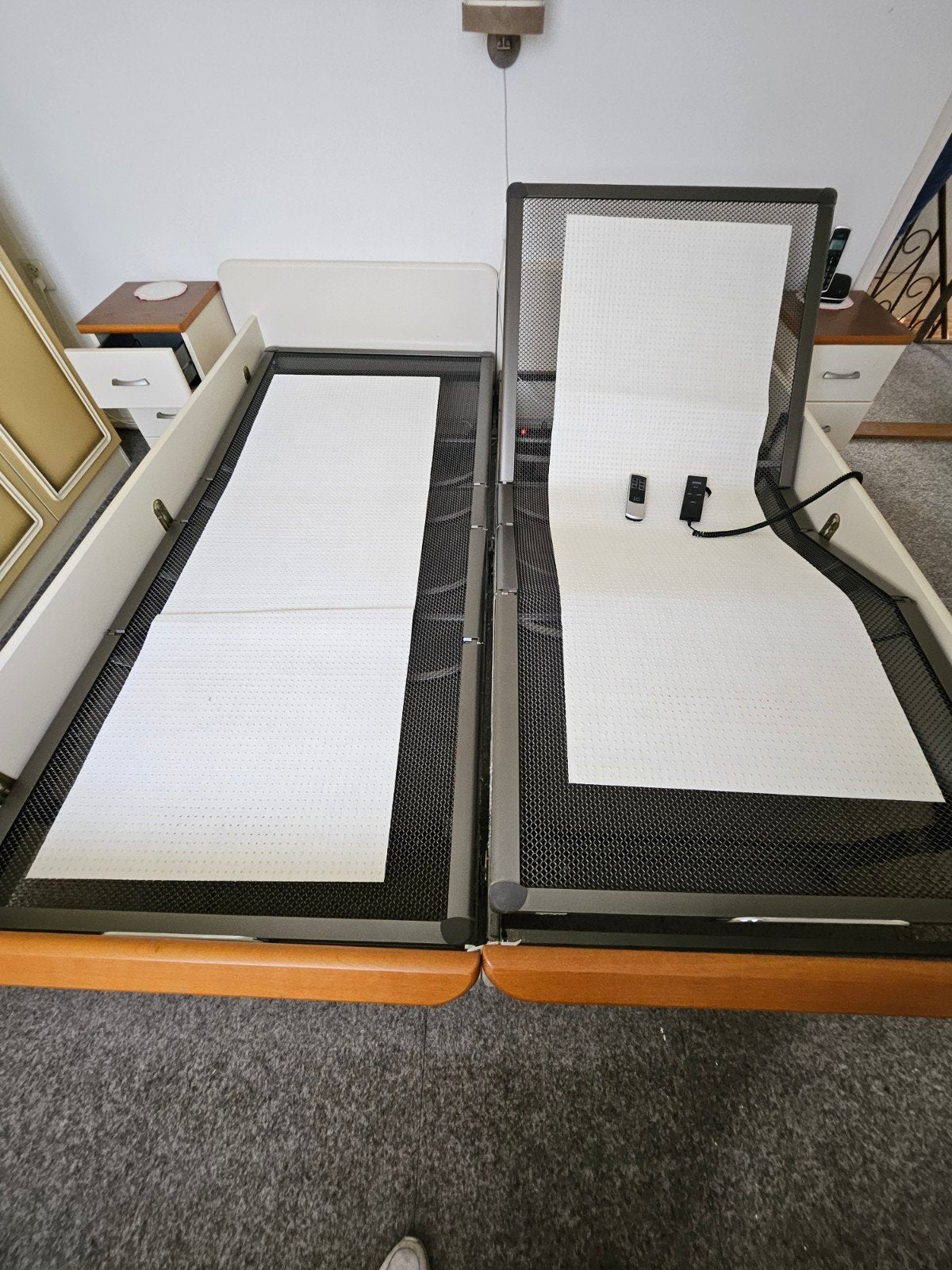 Verstelbaar tweepersoonsbed met afstandsbediening, Ophalen, Wit, Tweepersoons, 180 cm