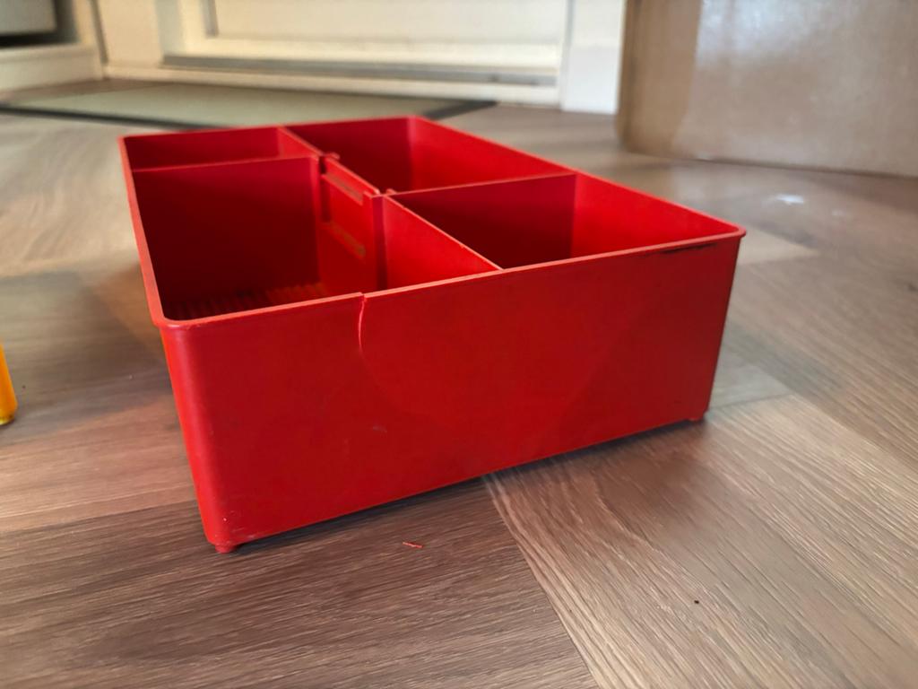 Vintage LEGO System opbergbak rood met 4 vakken, Doe-het-zelf en Verbouw, Kratten en Dozen, Ophalen, Gebruikt