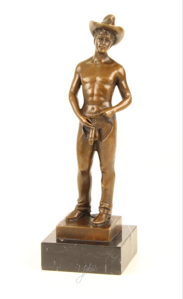 Bronzen beeld cowboy met hoed, Ophalen of Verzenden