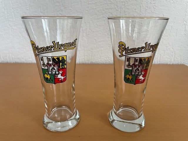 2 Pilsner Urquell Bierglazen, Verzamelen, Ophalen of Verzenden, Gebruikt, Glas of Glazen, Overige merken