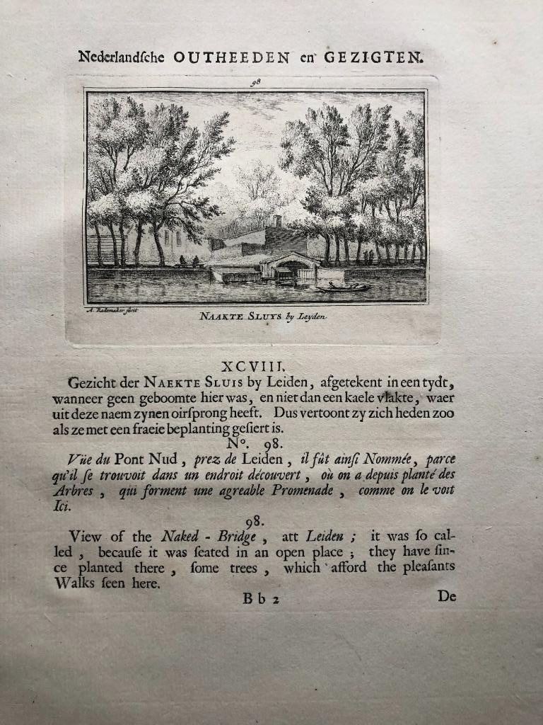 098 / Leiden de Naakte Sluis Kopergravure 1731, Antiek en Kunst, Ophalen of Verzenden