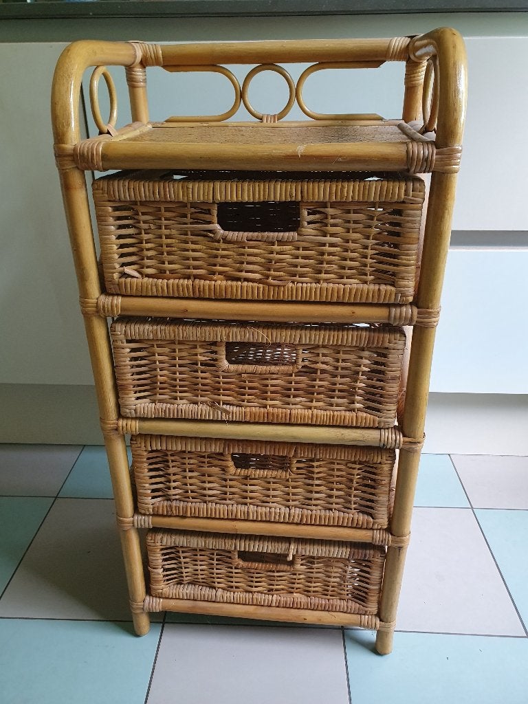 bamboe/rieten ladenkastje, Huis en Inrichting, Gebruikt, 50 tot 100 cm, 3 of 4 laden, Minder dan 100 cm