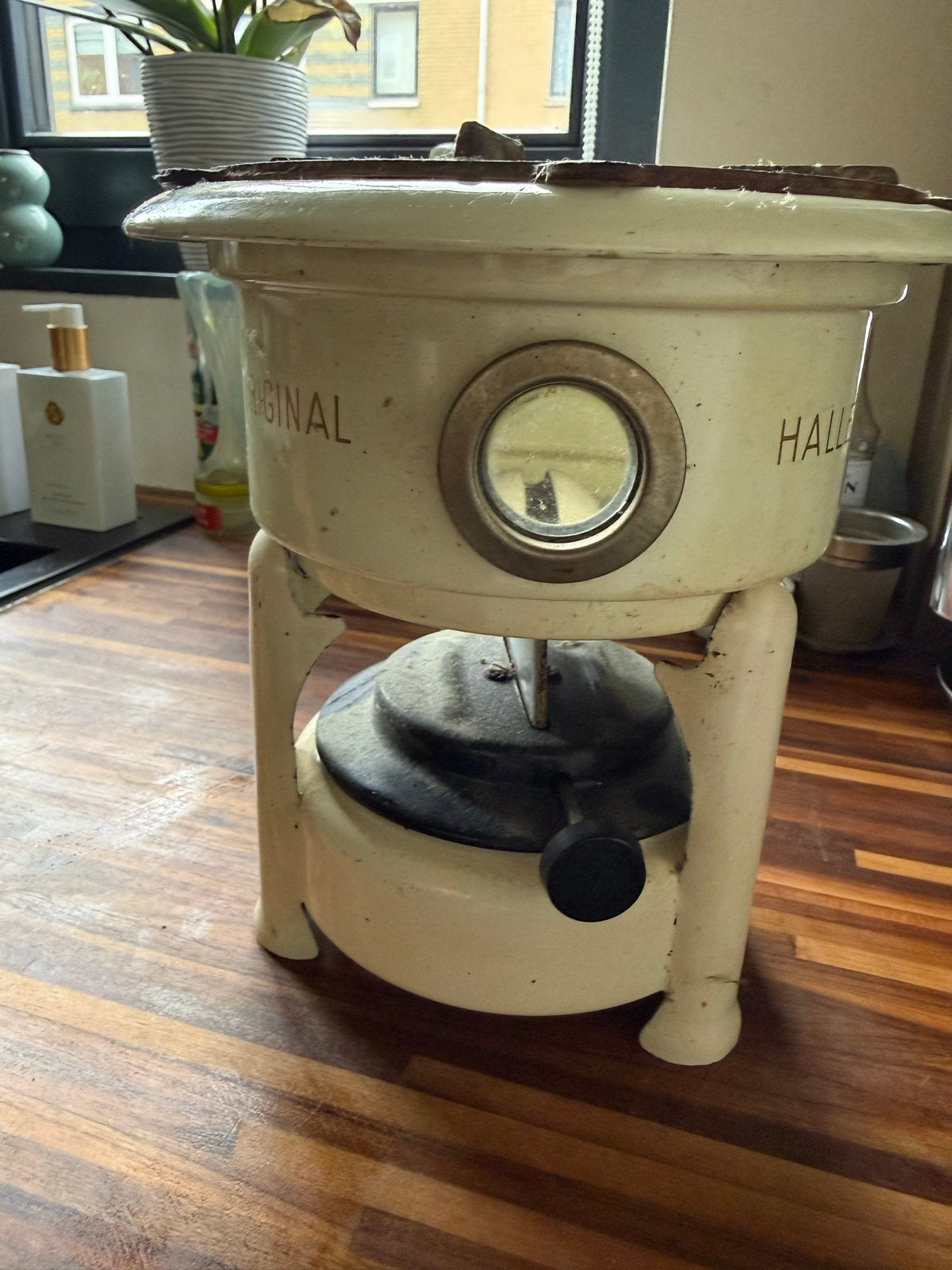 Vintage Original Haller Petroleumkachel - Wit en Groen, Ophalen