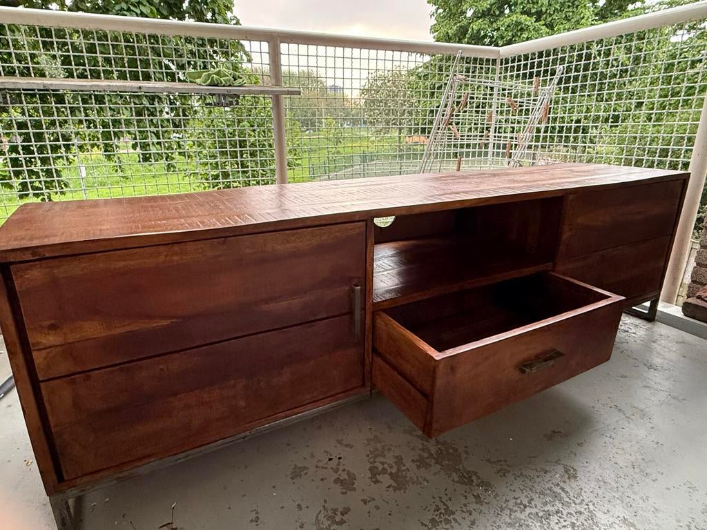 Luxe Houten TV-Meubel met Natuurlijke Nerfstructuur, Ophalen of Verzenden, Zo goed als nieuw