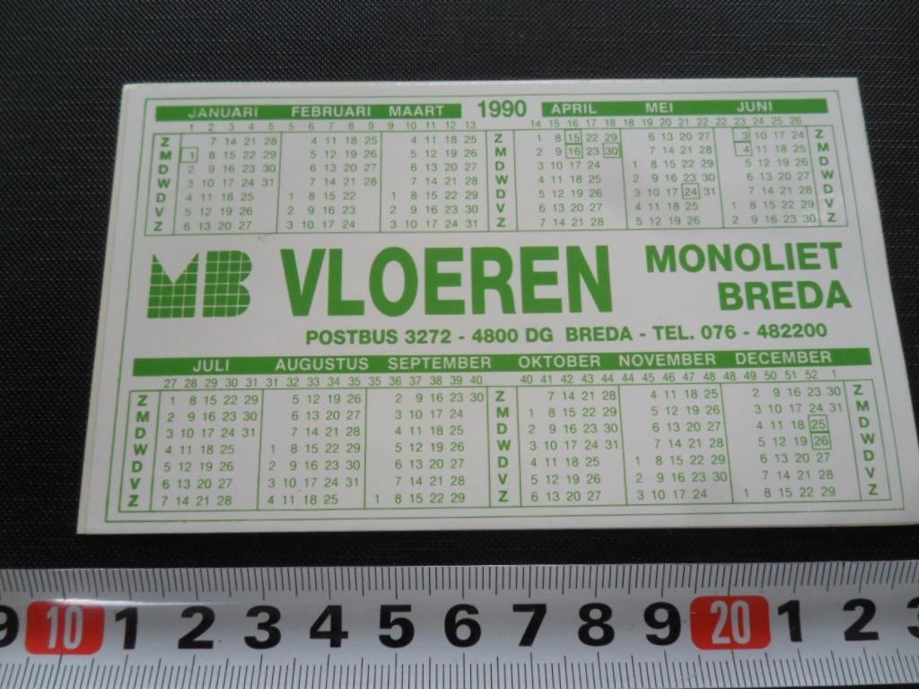 sticker Kalender 1990 Breda VLOEREN MONOLIET *, Ophalen, Zo goed als nieuw