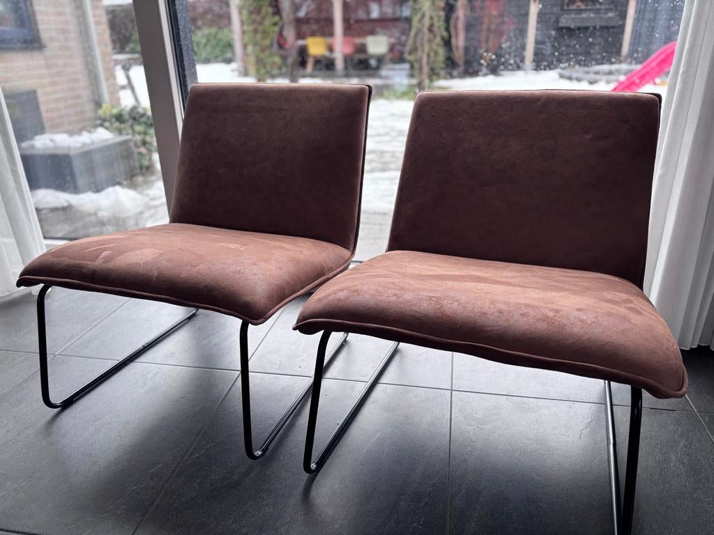 2x Cognac Microleder Fauteuils, Ophalen, Overige materialen, Minder dan 75 cm, Zo goed als nieuw