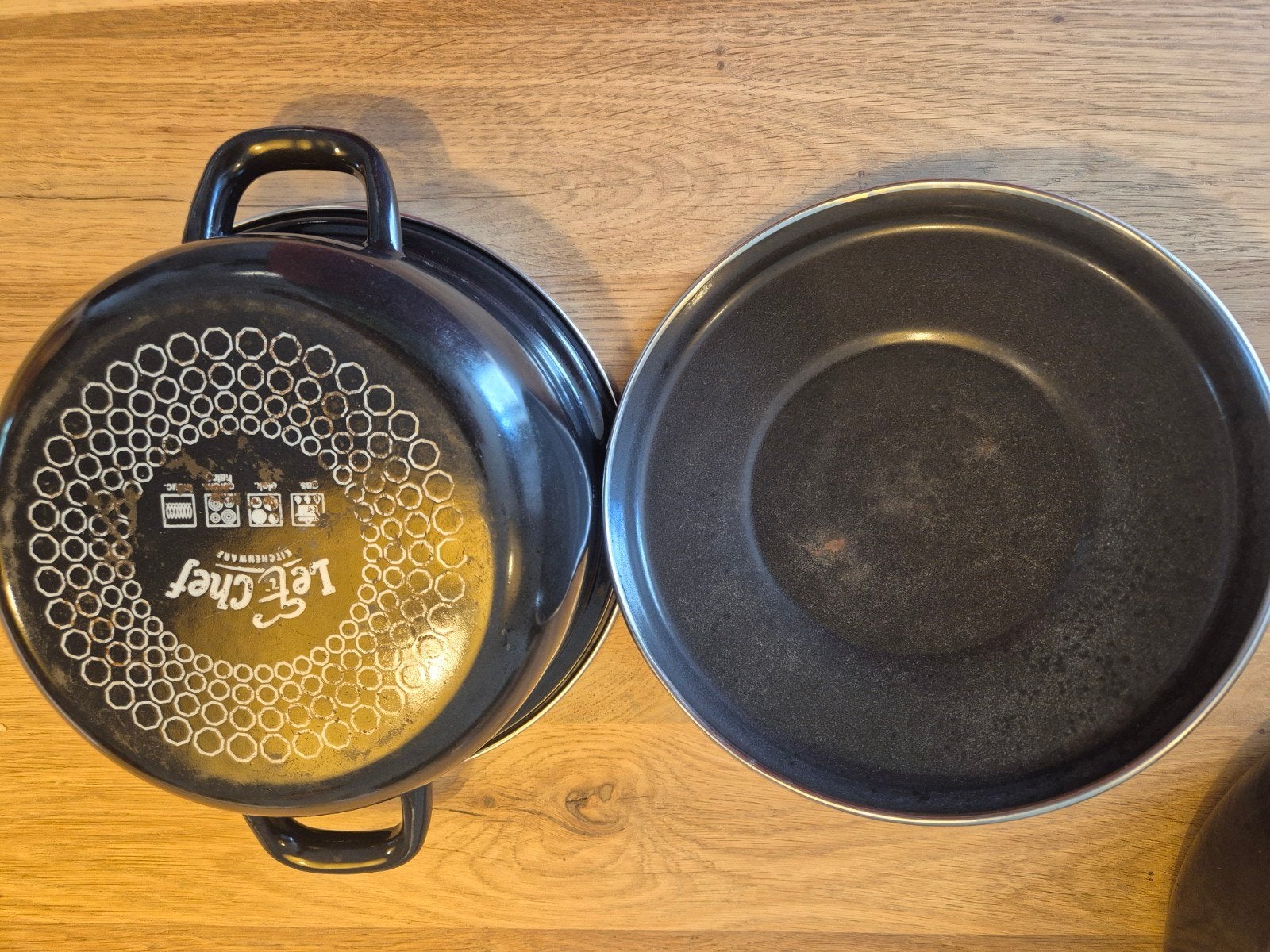 Let Chef Kookpan met deksel - Zwart - Gebruikt, Overige materialen, Gebruikt, Met deksel, Ophalen of Verzenden