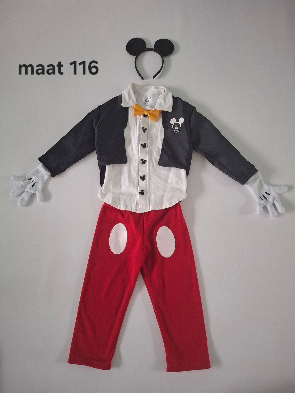 Mickey Mouse kostuum maat 116, Ophalen of Verzenden, Zo goed als nieuw, 110 t/m 116, Jongen of Meisje