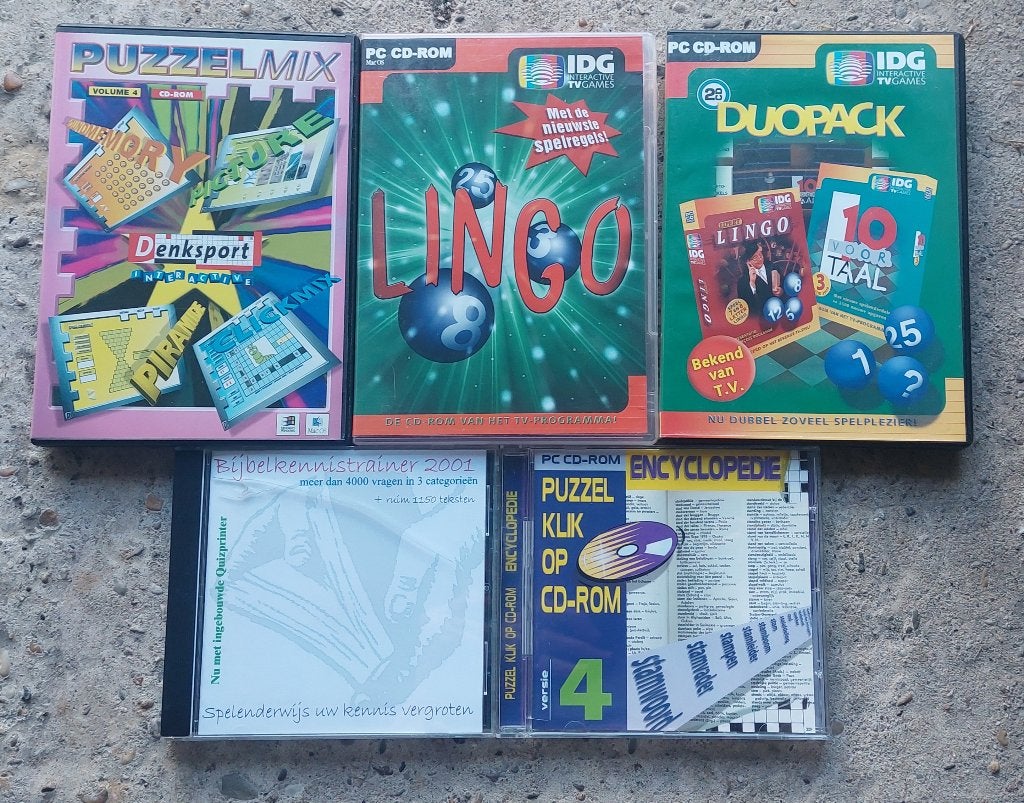 5 cd roms: lingo, denksport, 10 voor taal etc, Puzzel en Educatief, 1 speler, Eén computer, Ophalen of Verzenden