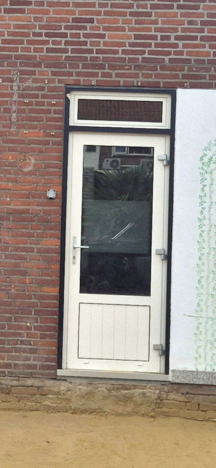 Kunststof buitendeur met glas en boven raam, Ophalen, Gebruikt, 80 tot 100 cm, Buitendeur