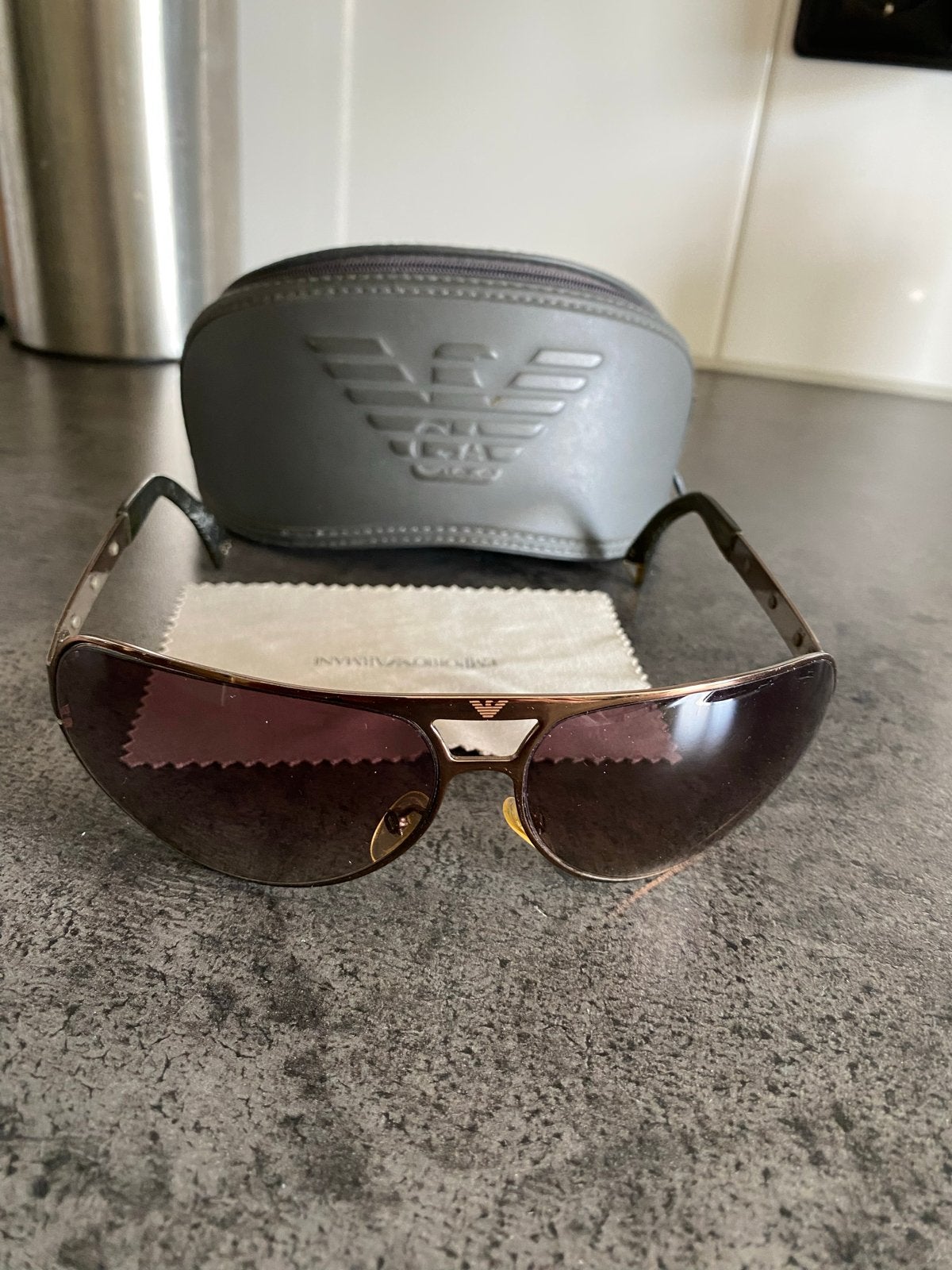 Org Emporio Armani Zonnebril Pilot/Aviator Zeer Nette Staat, Zonnebril, Bruin, Zo goed als nieuw, Ophalen